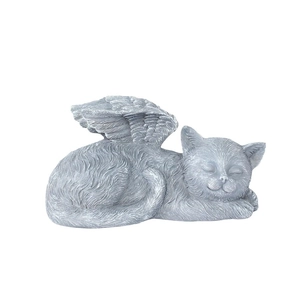 Statue de chat ange endormi avec ailes en pierre grise pour décoration de jardin
