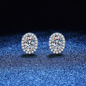 Classic oval cut Moissanite halo stud earrings in S925 sterling silver for women