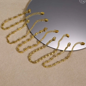 Set of five 18K gold-plated stainless steel star and heart charm bracelets for women