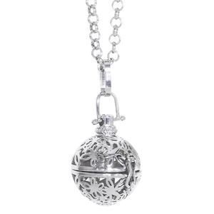 Hollow silver aroma locket necklace with floral patterns for essential oil diffuser