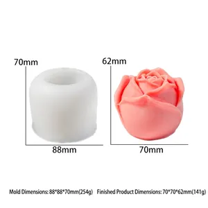 Moule en silicone rose pour bougies montrant les dimensions et le modèle fini