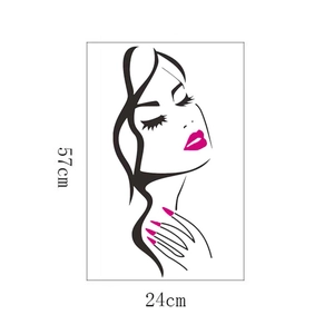 Detail view of female line art wall sticker showing 57cm by 24cm dimensions