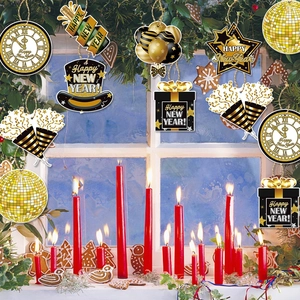 2025 Happy New Year party decorations set in elegant black and gold festive theme