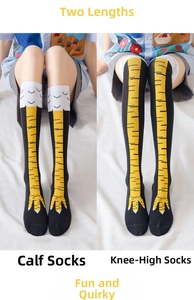 Funny chicken feet pattern socks in calf-length and over-the-knee length styles