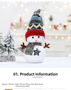Detail of Christmas snowman figurines with ethnic hats and scarves in warm holiday setting