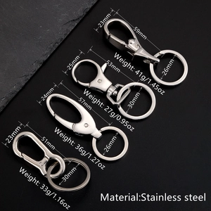 Set of four polished stainless steel keychains and heavy duty hooks for men and women