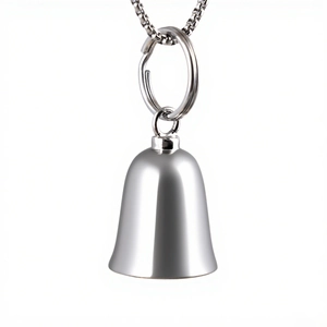 Silver stainless steel motorcycle guardian bell pendant with a high-polished mirror finish