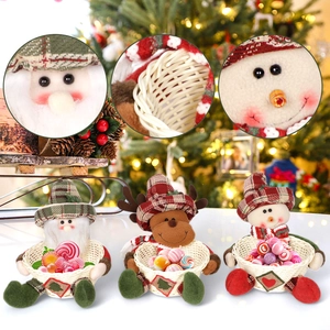 Christmas candy baskets set featuring Santa, Reindeer and Snowman plush doll decorations