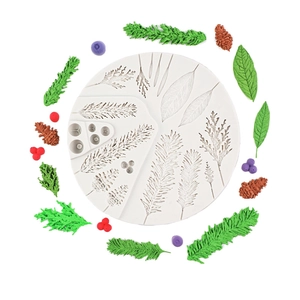 Christmas pinecone and leaf wreath silicone baking mold for cake border decoration