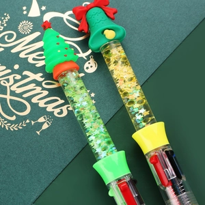 Christmas quicksand multi-color ballpoint pen with Santa tree and bell toppers