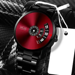 ORUSS Men Quartz Watch Waterproof Concept Rotating Disk Display Starry Sky Alloy Steel Mesh Band Business Fashion Wristwatch