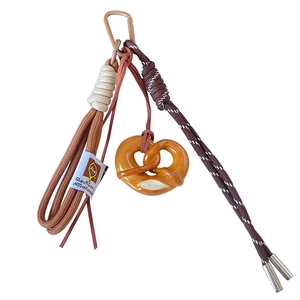 Creative pretzel-shaped keychain with brown braided rope and a sturdy metal clip