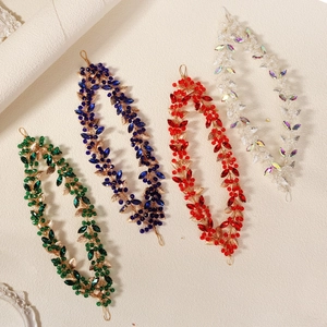 Set of four handmade crystal bridal headbands in green, blue, red, and silver finishes