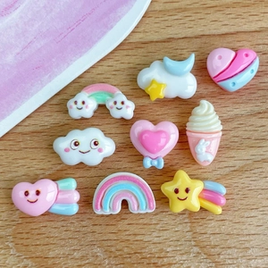 Colorful resin charms set with mini rainbow, cloud and heart shapes for DIY hair clips
