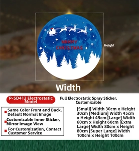 Size specifications for blue Christmas window stickers featuring static elk design