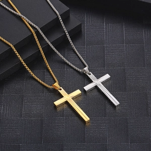 Minimalist stainless steel cross pendant necklace with radiant sunburst texture in gold and silver