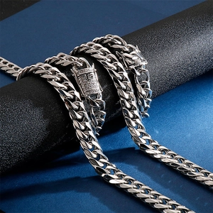 Cuban Link Chain Necklace And Bracelet For Men Stainless Steel Iced Out Rhinestone Clasp Hip Hop Streetwear Jewelry