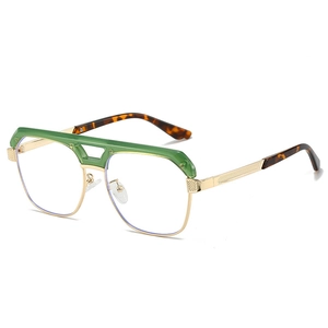 Lunettes de soleil rétro oversize en métal doré et vert avec double pont élégant