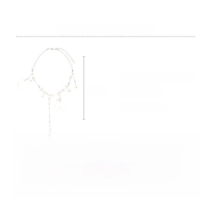 Detail view of seaside style shell and imitation pearl necklace with dimension markers