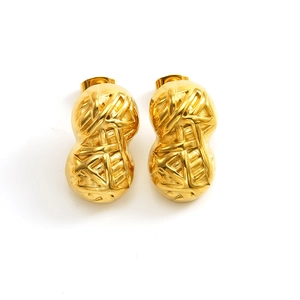 Textured 18k gold plated stainless steel peanut earrings with intricate woven pattern