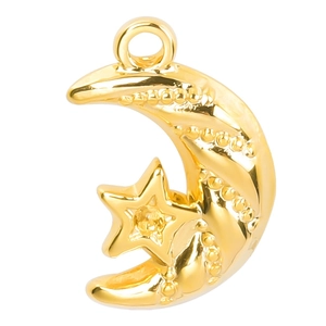 Minimalist 18k gold plated stainless steel moon and star pendant for DIY necklaces