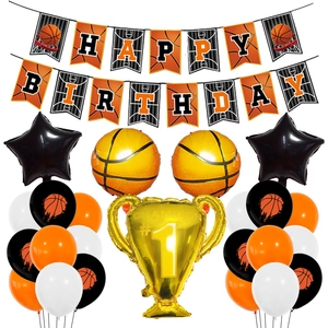 Kit décoration anniversaire basketball avec ballon trophée et bannière de fête