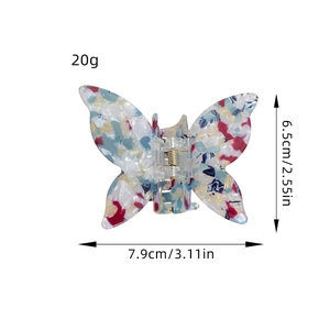 Colorful butterfly claw clip with marble pattern, size 7.9cm x 6.5cm, 20g lightweight hair accessory