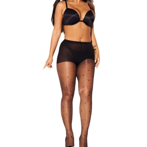 Zwarte panty met polkadots voor dames met hoge taille en ultradunne transparante stof
