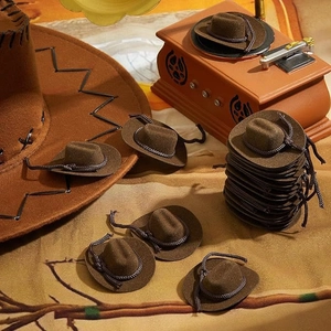 Brown mini cowboy hats in felt fabric for pets and dolls, retro western party style