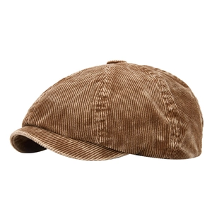 British style caramel brown corduroy newsboy cap for autumn and winter wear