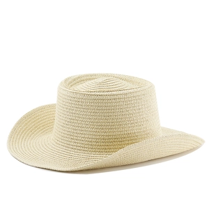 Close-up of fine weave texture and curved brim detail on a beige straw jazz hat