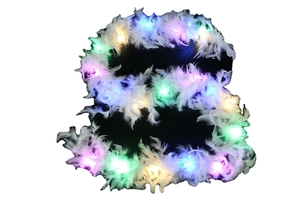 White Christmas feather boa with colorful LED lights for tree decoration and party festive use