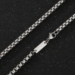Stainless steel square pearl chain necklace with blank rectangle tag and lobster clasp