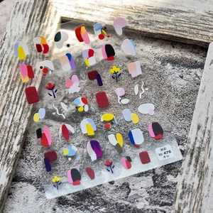 Stickers à ongles 5D fins et résistants avec motifs de fleurs abstraites et peinture à l'huile