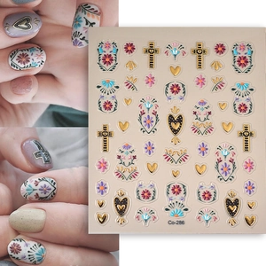 5D Relief Nail Art Stickers Embossed Bronzing Cross Heart Flower Totem Bohemian Style DIY Manicure Decorations Waterproof