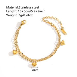 Bracelet double couche en acier inoxydable avec breloque cœur doré pour femmes élégant