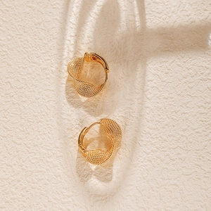 Minimalist 18K gold plated brass hoop earrings with twisted metallic texture design