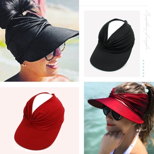 Stylish women's outdoor sun visor hat in black and red for beach and sports activities