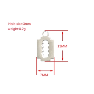 Punk style stainless steel razor blade pendant charm with dimensions and specifications