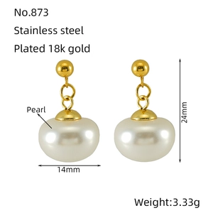Elegant 18k gold plated stainless steel earrings with pearl pendants and stud design