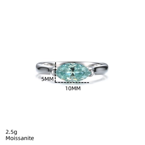Detailed view of 10x5mm marquise cut moissanite on a polished 925 silver ring band