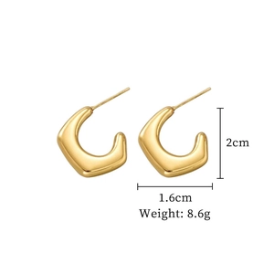Polished gold titanium steel C-hoop earrings with 2cm height and 1.6cm width dimensions
