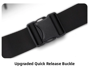 Detail of the high-strength plastic quick-release buckle and nylon strap on the bag