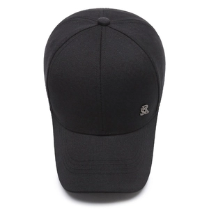 Classic black cotton baseball cap with silver SR metal logo and six-panel stitching design