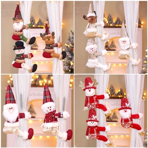 Christmas Curtain Buckle Santa Snowman Reindeer Gnome Plush Knit Fabric Holiday Fastener Tieback Indoor Home Decoration