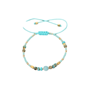 Handmade Bohemian blue and gold natural stone beaded bracelet with adjustable rope cord