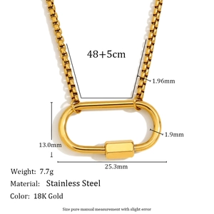 18K gold plated stainless steel box chain necklace with minimalist carabiner pendant