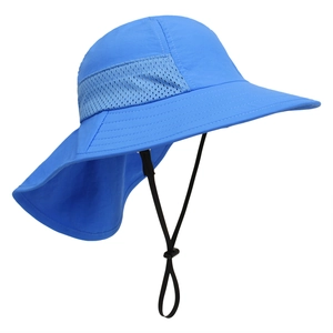 Atmungsaktiver blauer Kinder-Sonnenhut mit breiter Krempe, Mesh und Nackenschutz
