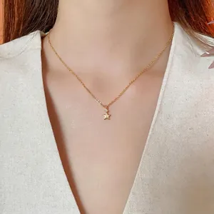 Collana Pendente Stella Rame Zircone Elegante Semplice Delicato Oro Catena Clavicola Gioielli Per Donne Regalo Accessorio