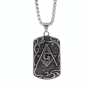 Pendentif maçonnique G vintage en argent avec chaîne en acier inoxydable pour hommes